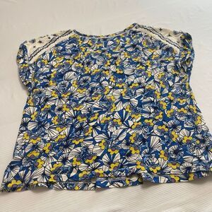 Mantaray Blue White Yellow Floral Cotton Top Blouse Plus Size 20